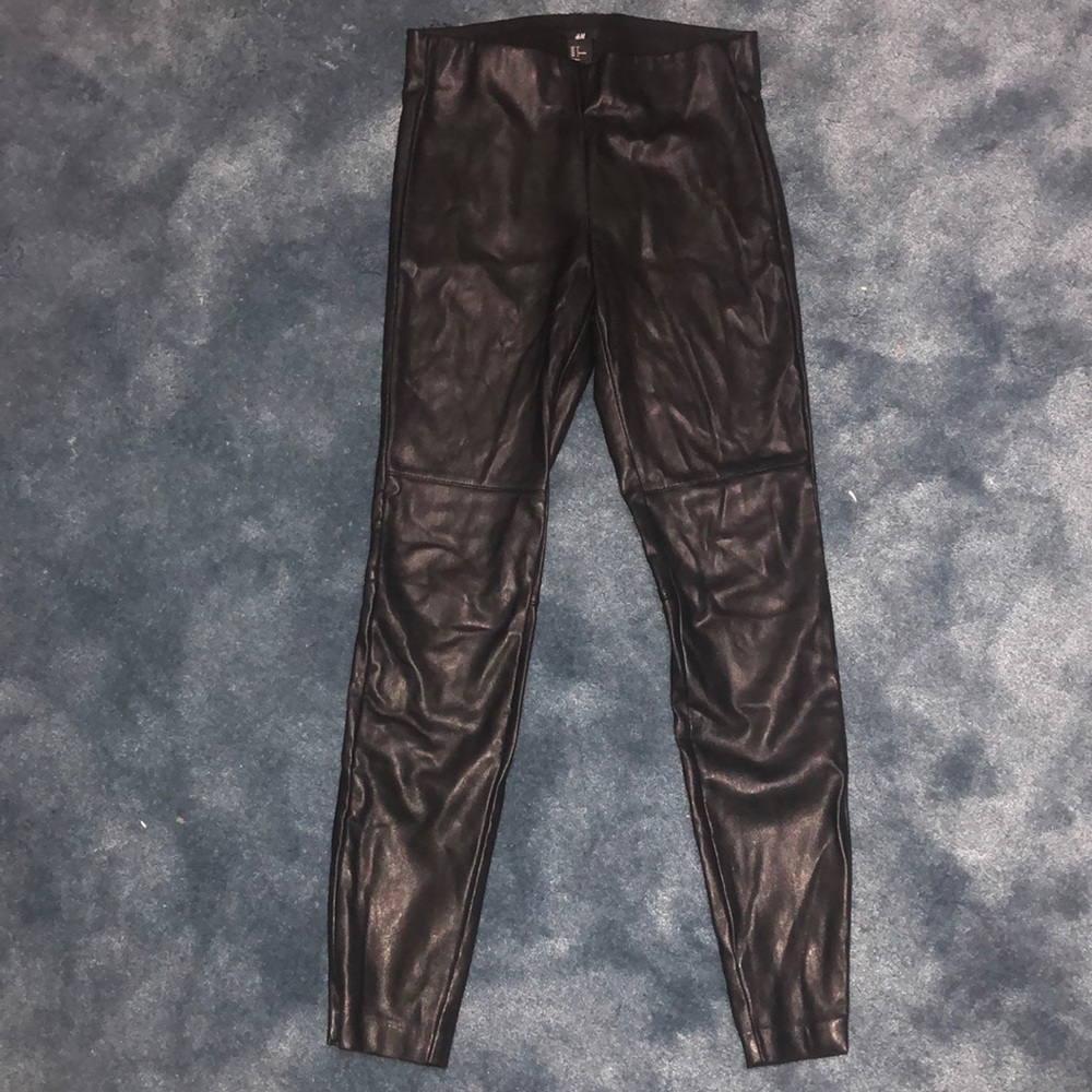 Black Leather Banded Pants/Leggings